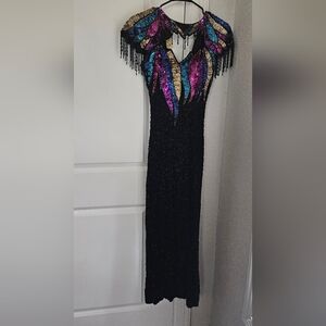 Sean Xs Black Sequin Beaded Gown
